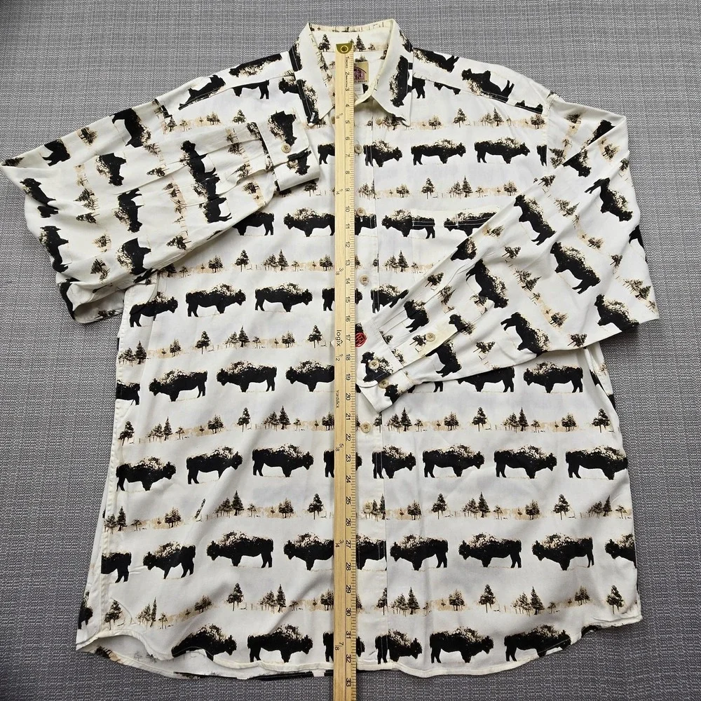 Barn Fly Shirt Mens Large White Bison Print Long Sleeve Button Up Western USA - Picture 5 of 10